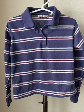 Vtg 80s Kids sz 3 Striped Long Sleeve Polo Style Shirt Montgomery Ward